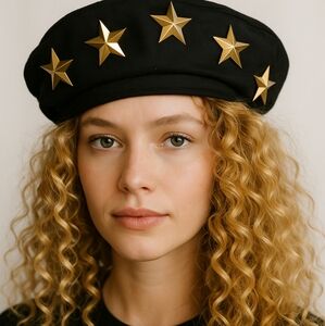 STARRY Gold Black Pin Adorned Vintage Retro Cotton Hat
